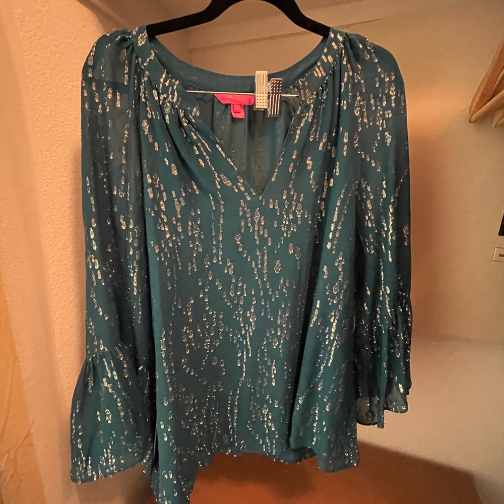 Lilly Pulitzer Green and Gold Blouse